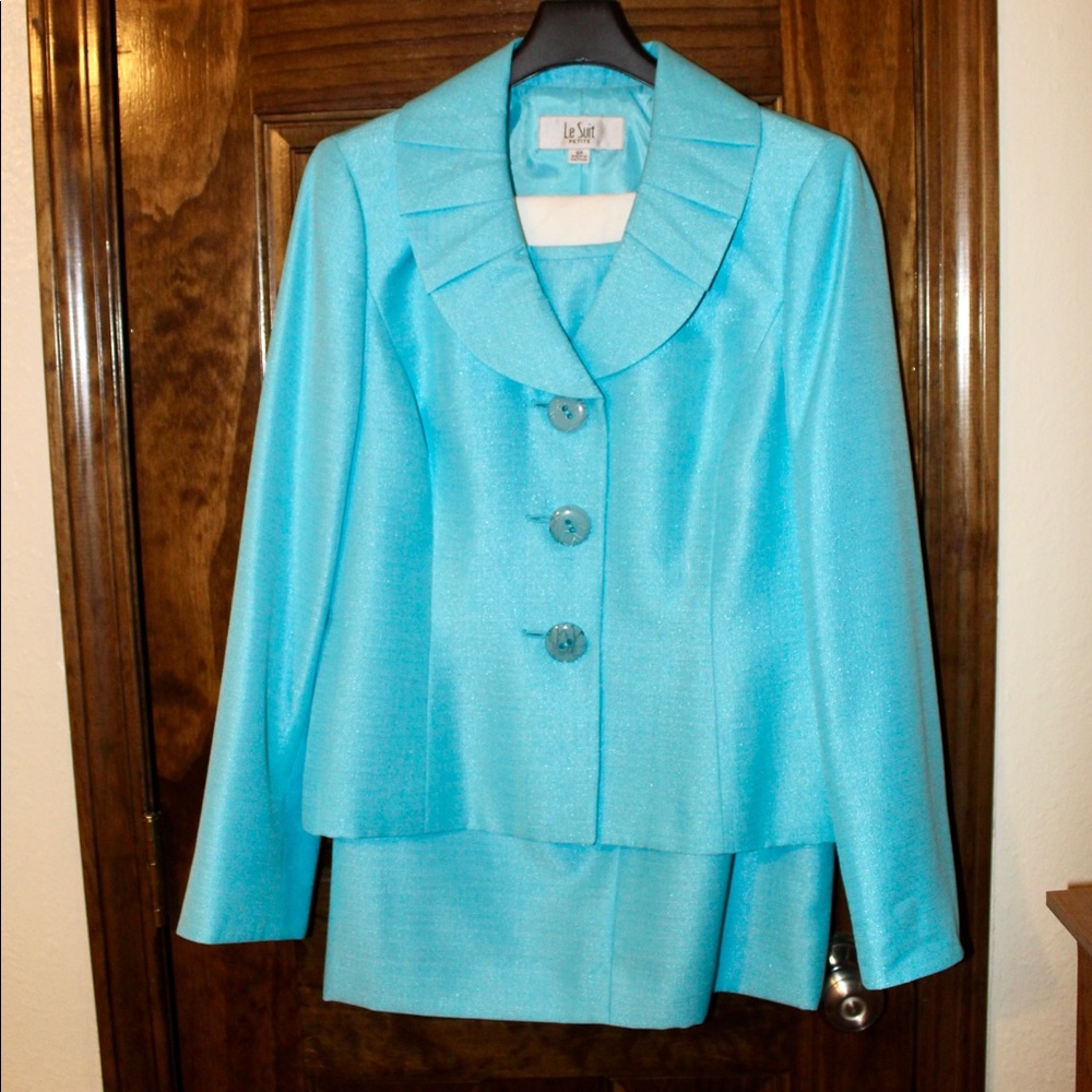 Le Suit Petite Blue Business Skirt & Blazer Suit